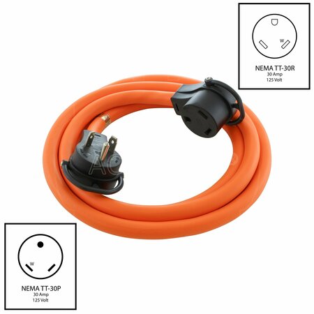 Ac Works 10ft 30A 125V NEMA TT-30 RV Extension Cord With Handle TT30PR-010F